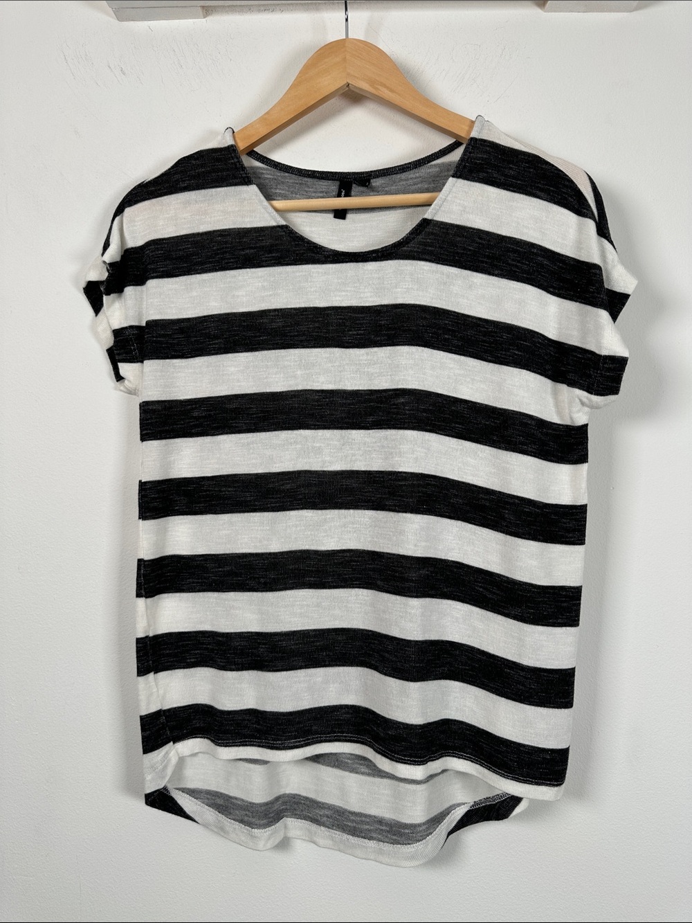 Vero Moda Black White Striped High Low Top Soft Stretch Size S Scandy Style